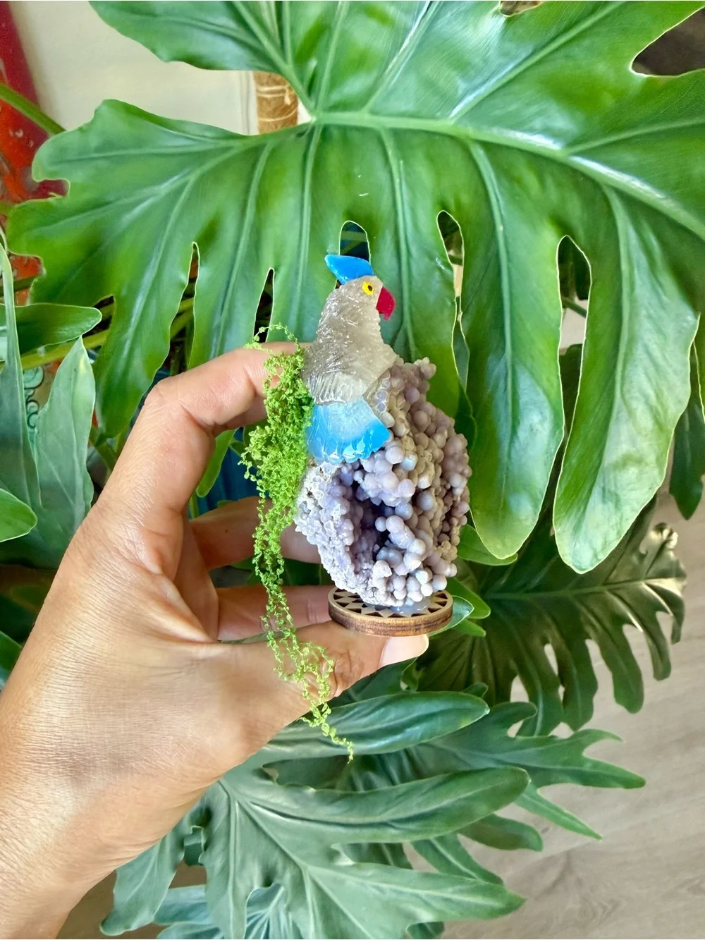 Smoky Quartz & Agate Parrot on Grape Agate Egg